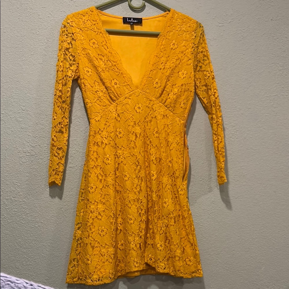 Lulu's Yellow Fit and Flare Long Sleeve Dress